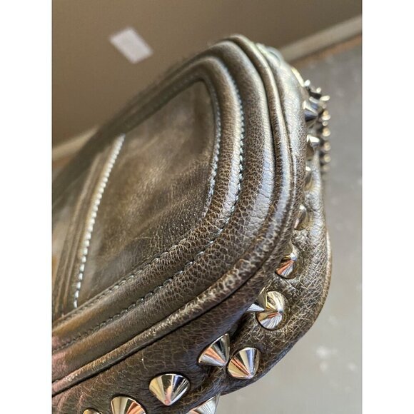 Rebecca Minkoff Leather Studded Crossbody Olive Green Gold Chain Tassel Grunge - Picture 3 of 16